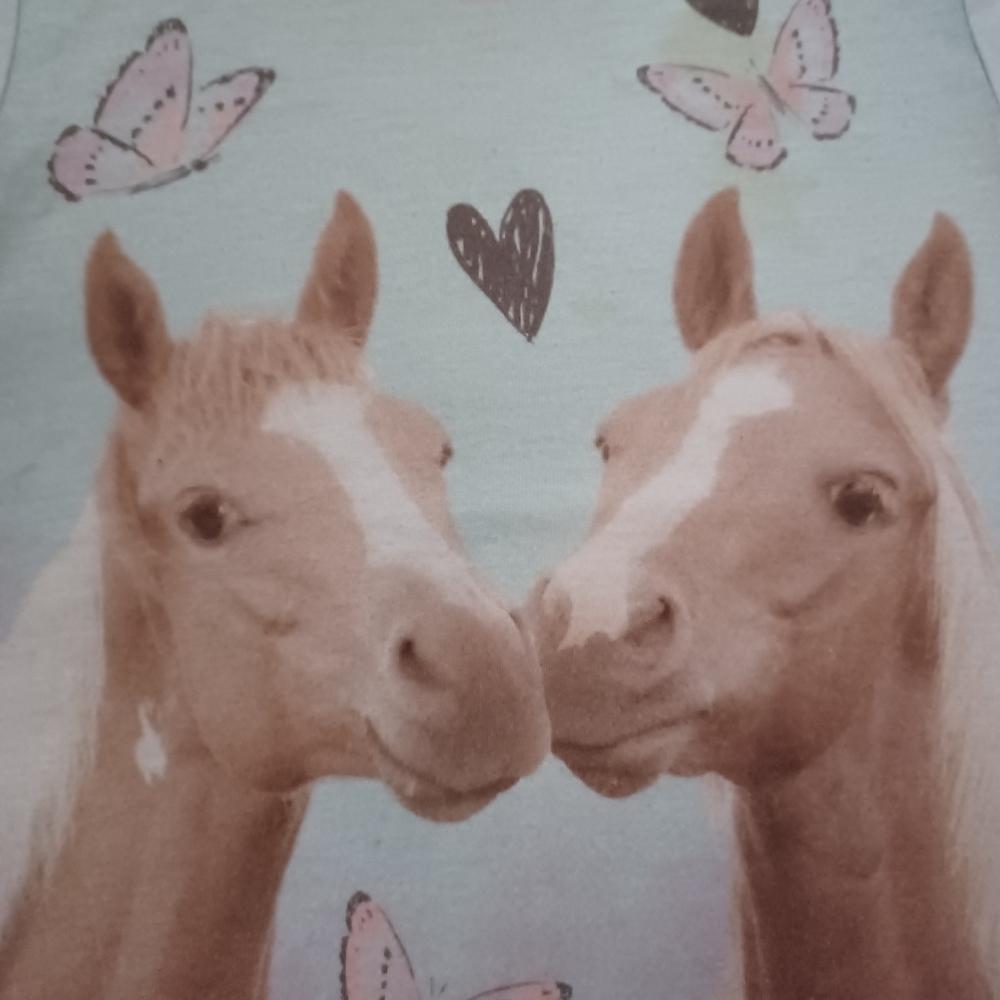 LIGHT AQUA GIRLS TSHIRT SIZE 8 WITH HORSES!! - Picture 2 of 4